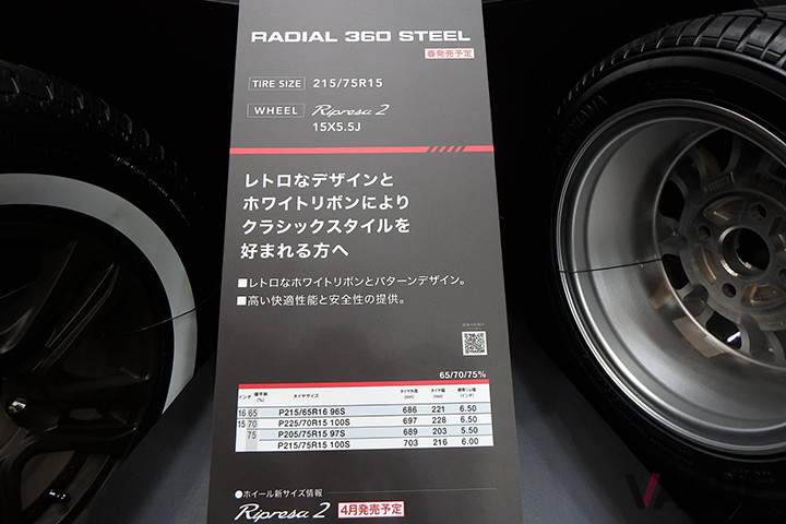 東京オートサロン2020、ヨコハマブースに展示されていた、「ラジアル360スチール」