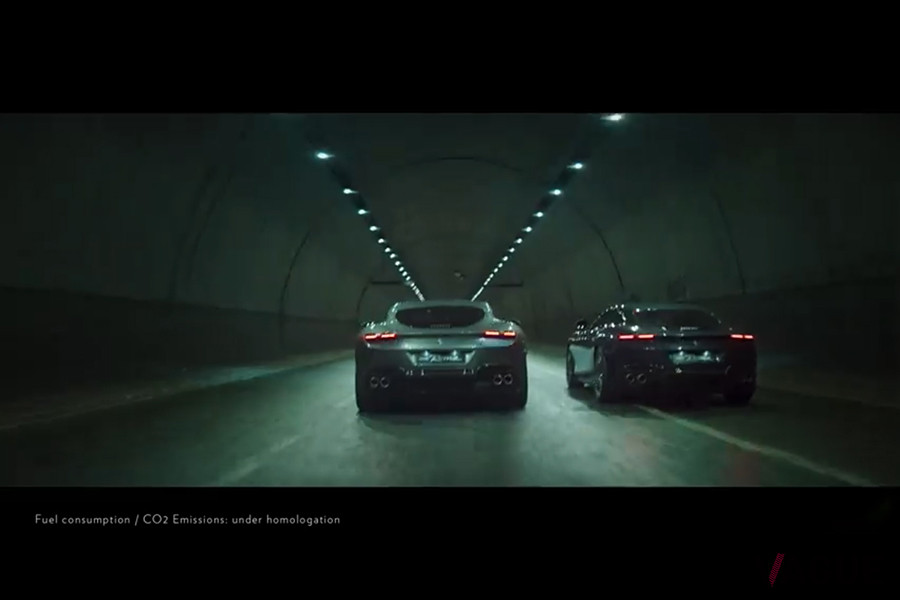 トンネル内で甲高いサウンドを響かせるフェラーリ「ローマ」（出典：フェラーリ版「甘い生活」公式SNS動画より）