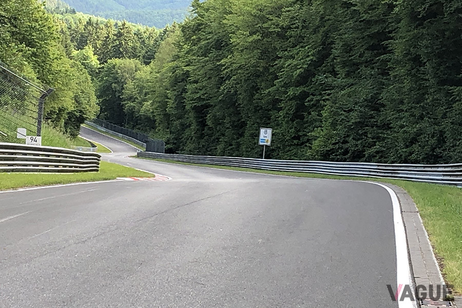 Fucksrohre。緩いS字が続く下り。うねりがすごく大きいので、路面にうまく合わせてハンドルを操作しないといけないがスピードも速いので難しい。谷底の左コーナーでは大きな下向き荷重が襲う