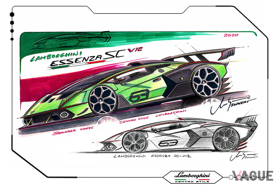 ランボルギーニ「Essenza SCV12」のスケッチ