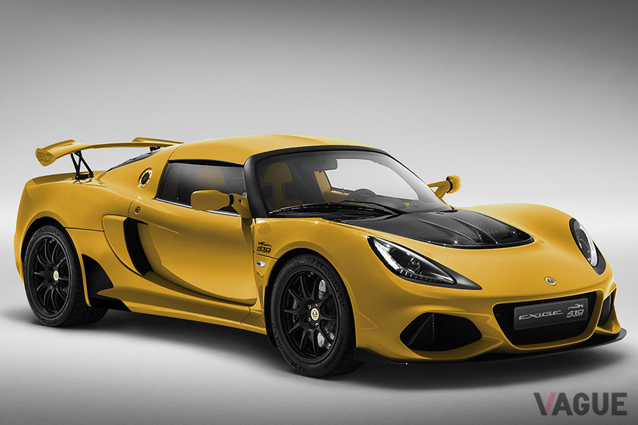 ロータスの限定車、「エキシージ スポーツ410 20thアニバーサリーエディション」。ボディカラーはサフランイエロー
