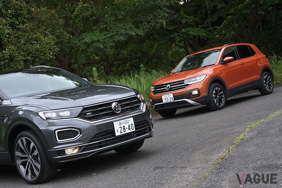 フォルクスワーゲンのコンパクトSUV「Tロック」（グレー）と「Tクロス」（オレンジ）