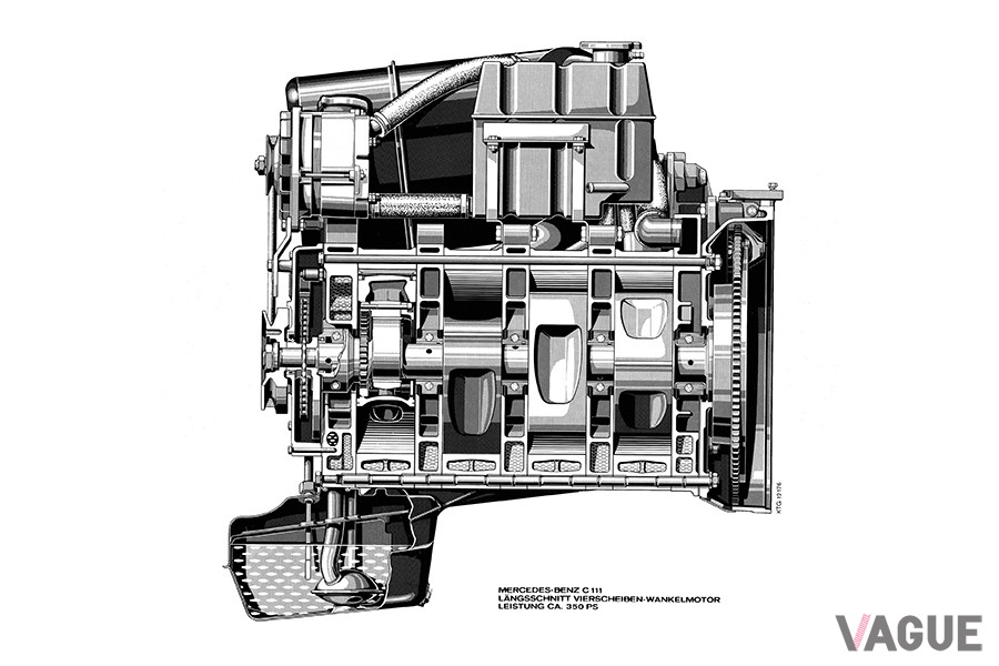 エンジンにはコンパクトでパワフルなロータリーを採用した。250psの3ローター（1.8リッター）からスタートし、350psの4ローターも搭載した