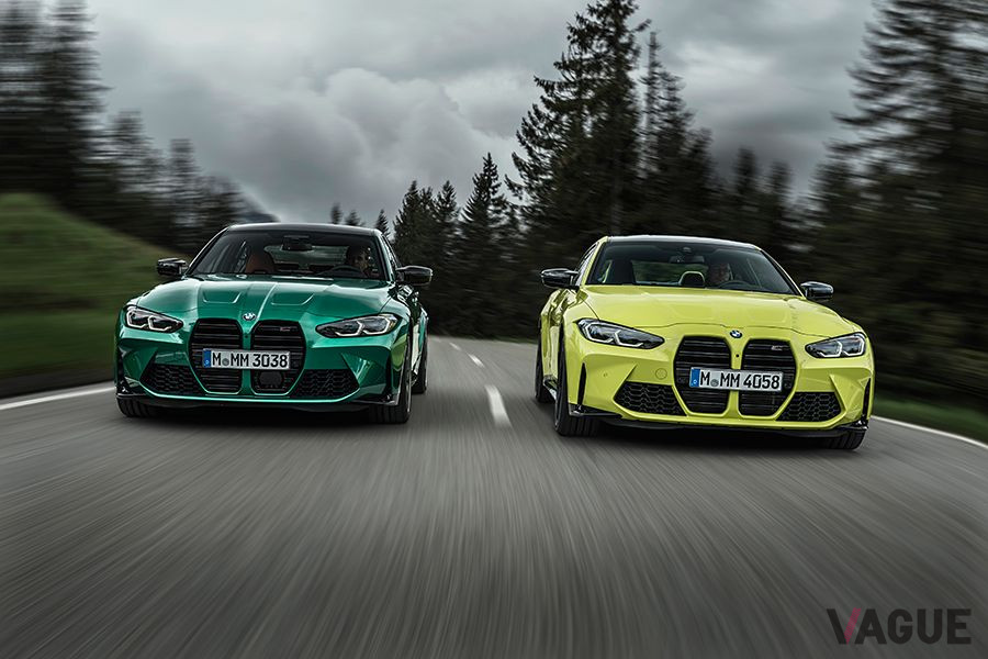 BMW新型「M3セダン コンペティション」（左）と新型「M4クーペ コンペティション」（右）