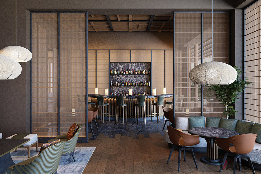 クラブハウスには、ドリンクを片手にくつろげるバーラウンジも併設