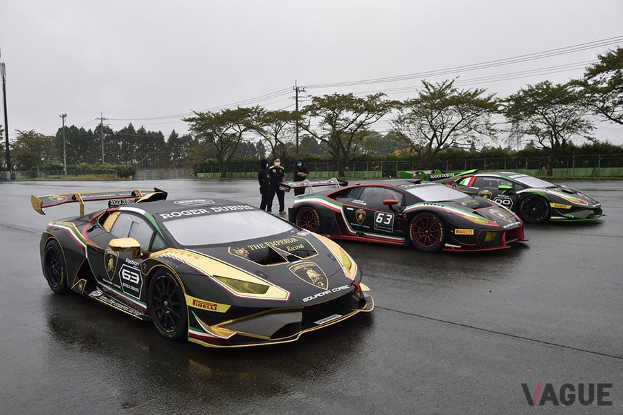 「ウラカンGT3」と2台の「スーパートロフェオ」でジムカーナ試乗もおこなわれた