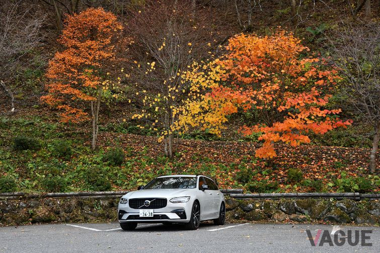 紅葉とボルボ「V90 B6 AWD Rデザイン」