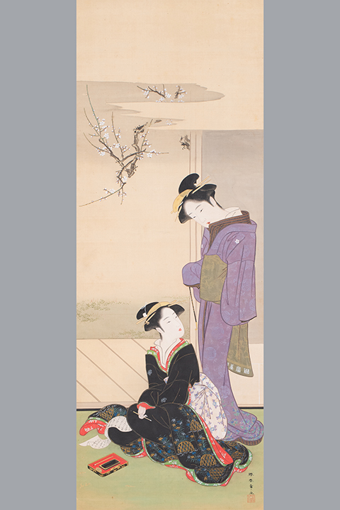 「梅花二美人」勝川春章　江戸時代(18世紀半)　静嘉堂文庫美術館蔵【全期間展示】