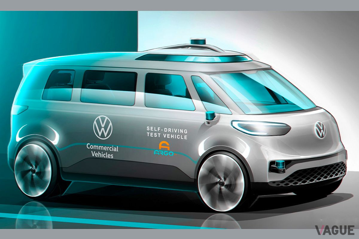 自動運転のテストをおこなうVW「ID.BUZZ」コンセプトのイラスト