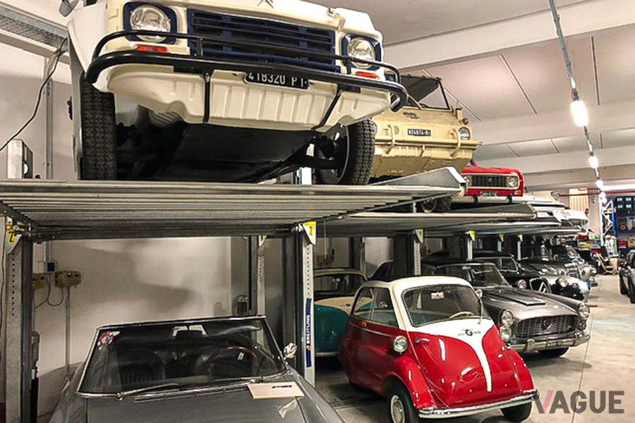 上段左からCitroen Mehari：1982／Steyr Puch：1974／Renault 4：1990／下段左からBMW ISETTA 300（四輪・赤）：1960／奥にはBMW ISETTA 300（3輪・緑）:1960／Lancia Flaminia：1961