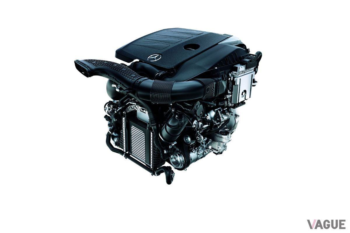 メルセデス・ベンツ改良新型「E200スポーツ」に搭載される1.5リッター直4ターボ「M264」にはスターターとジェネレーターを兼ねるモーター「BSG」を搭載する