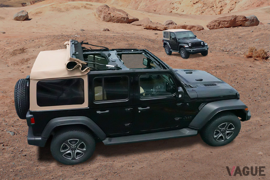 ラングラー・ブラック＆タンは、現行JL型ラングラーでは初のソフトトップ車