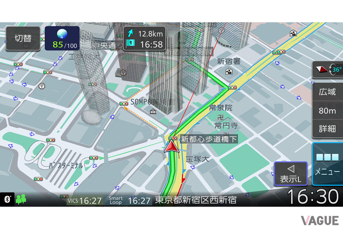 ビルの谷間などでも自車位置精度が高いため都市高速においても確実にルート案内してくれる