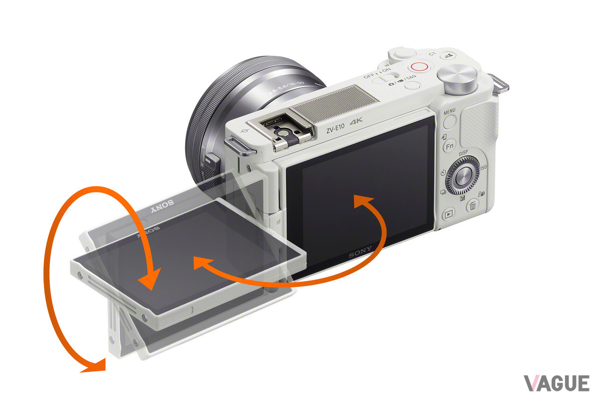 自撮りや高い位置からの撮影をラクにするバリアングル液晶モニターを搭載