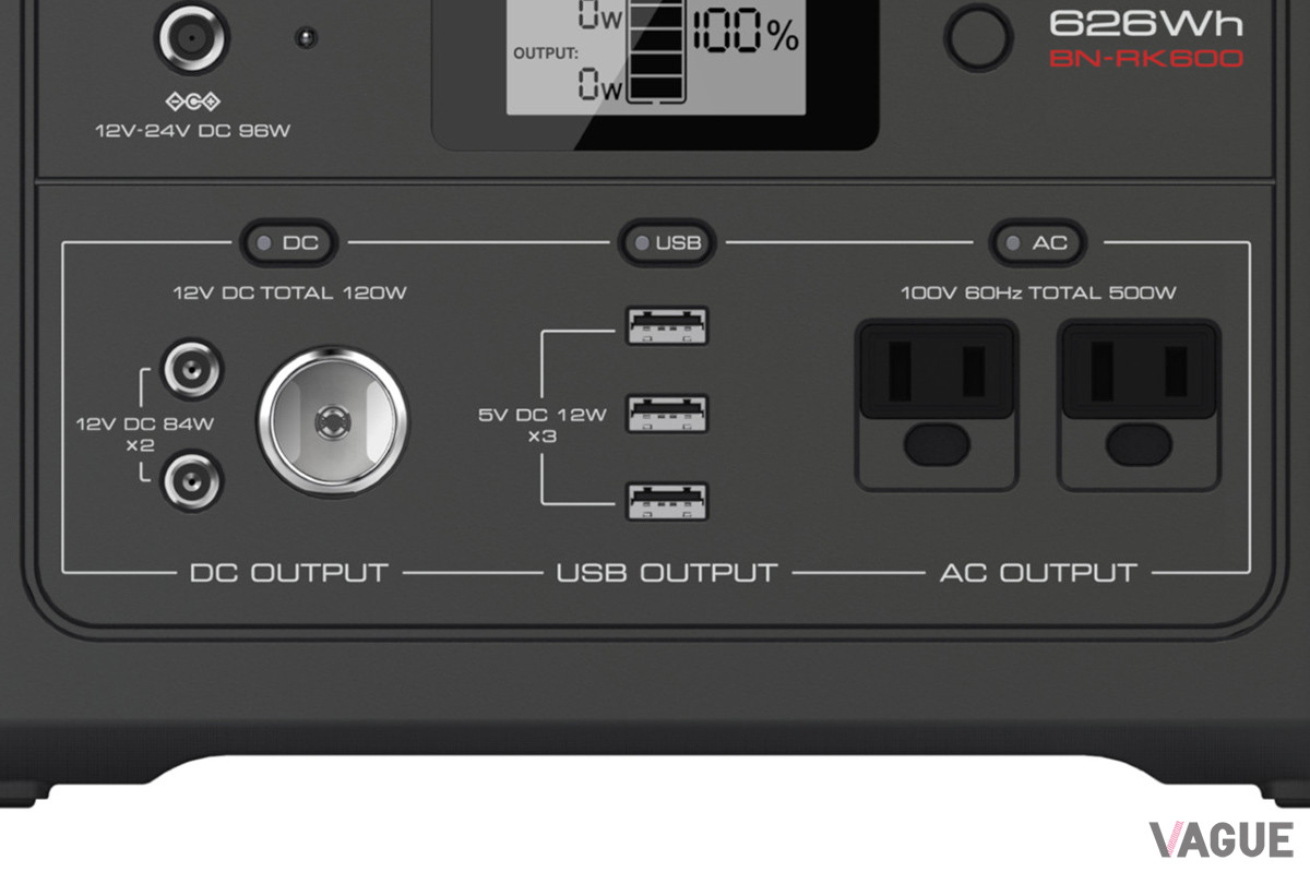 AC100V（2口）とUSB端子（3口）に加え、DC12Vシガーソケット端子も装備した3way出力に対応