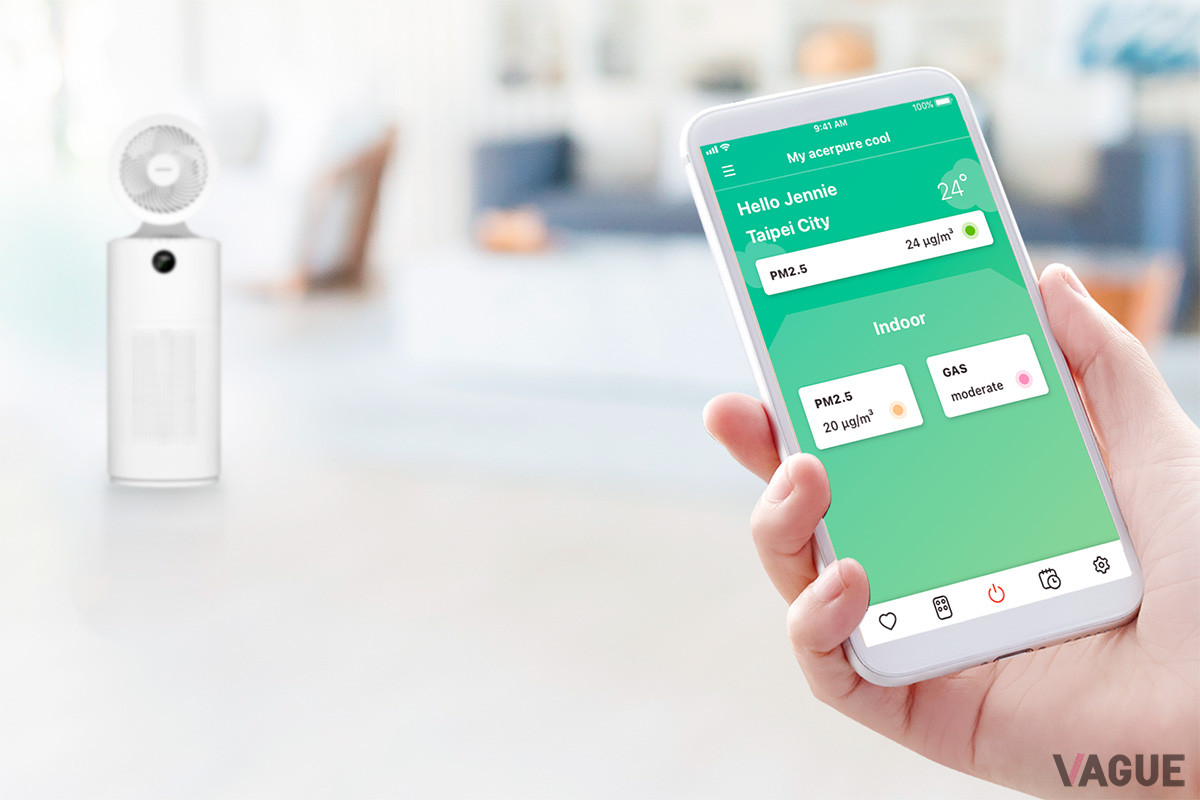 専用アプリで空気の状況をチェックできる上、アプリ経由での風量モードや首振り角度の設定も可能だ