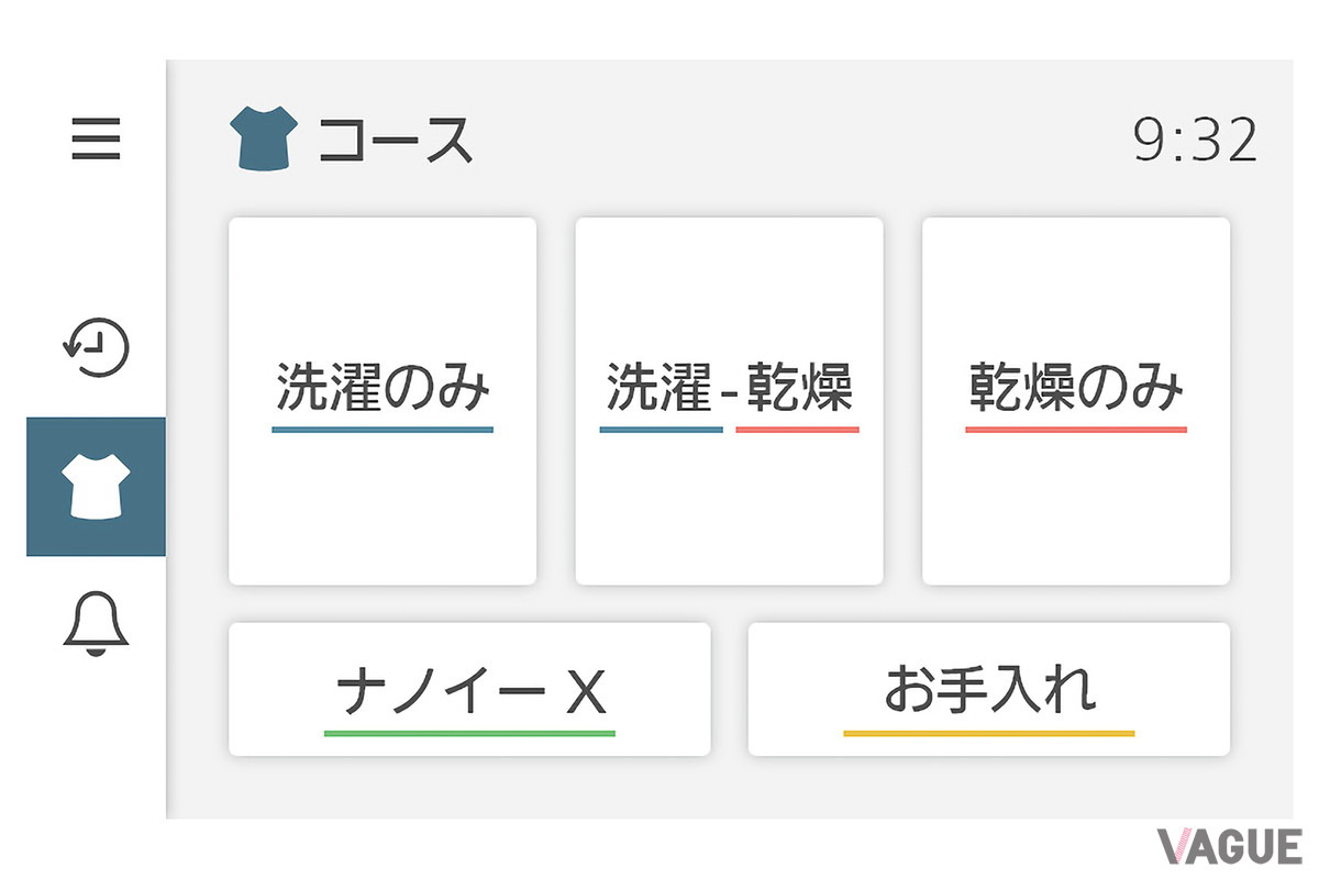 洗濯する「アイテム」や「目的／手段」を選択することで、ぴったりの洗濯コースを探すことが可能だ