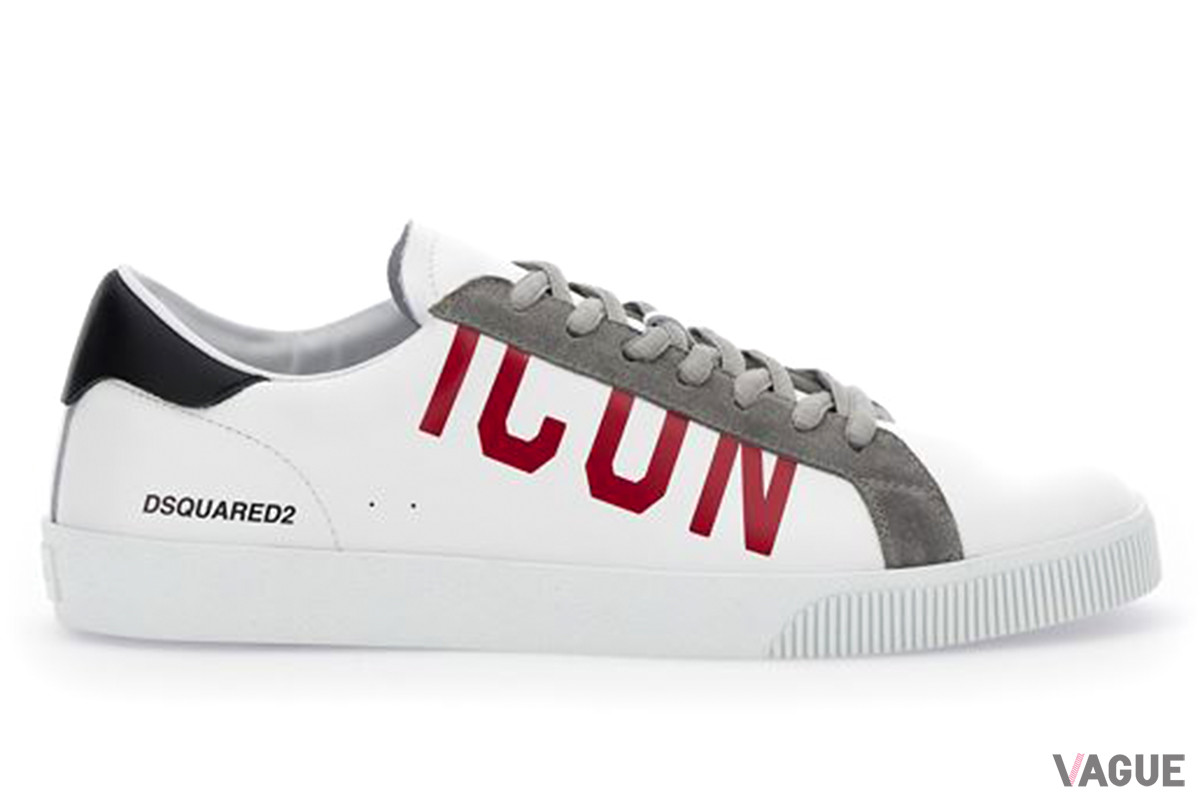 DSQUARED2「ICON CASSETTA」／リニアボックスソールと、それ自体を表すクリーンカットボディをベースにした、ほぼ典型的なスニーカー。それを個性的なものとして認識させるICONロゴは、アイロニックなタッチでそのステータスを象徴している