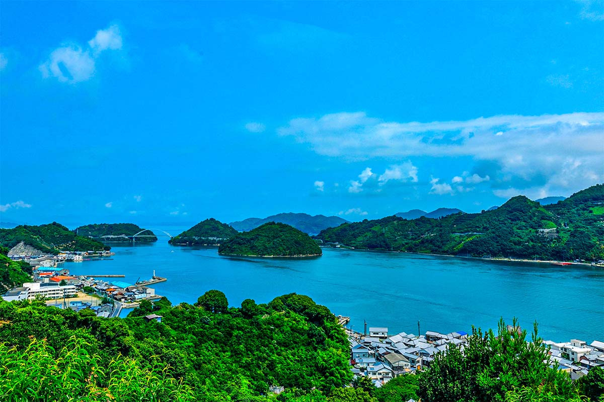 島の豊かな自然と瀬戸内の陽気な海を眺めるもの一興。近くの堤防では釣りも楽しめる