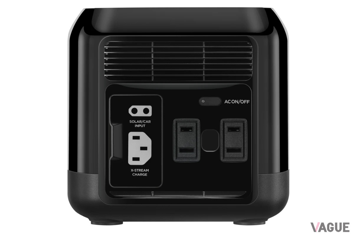 正面にDC出力ポート、USB-C出力ポート、3つのUSB-A出力ポートがあるほか、側面にふたつの純正弦波AC出力コンセントを装備しており、８台を一度に充電できる