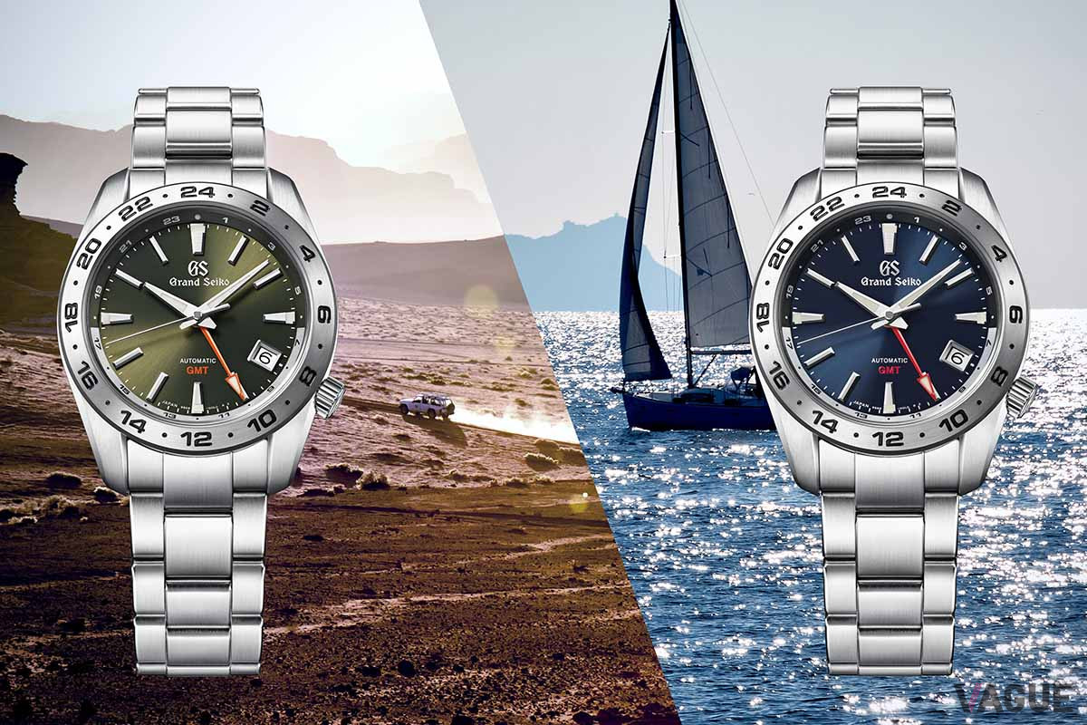 グリーンとブルーというスポーティなダイヤルを持つグランドセイコーの機械式時計