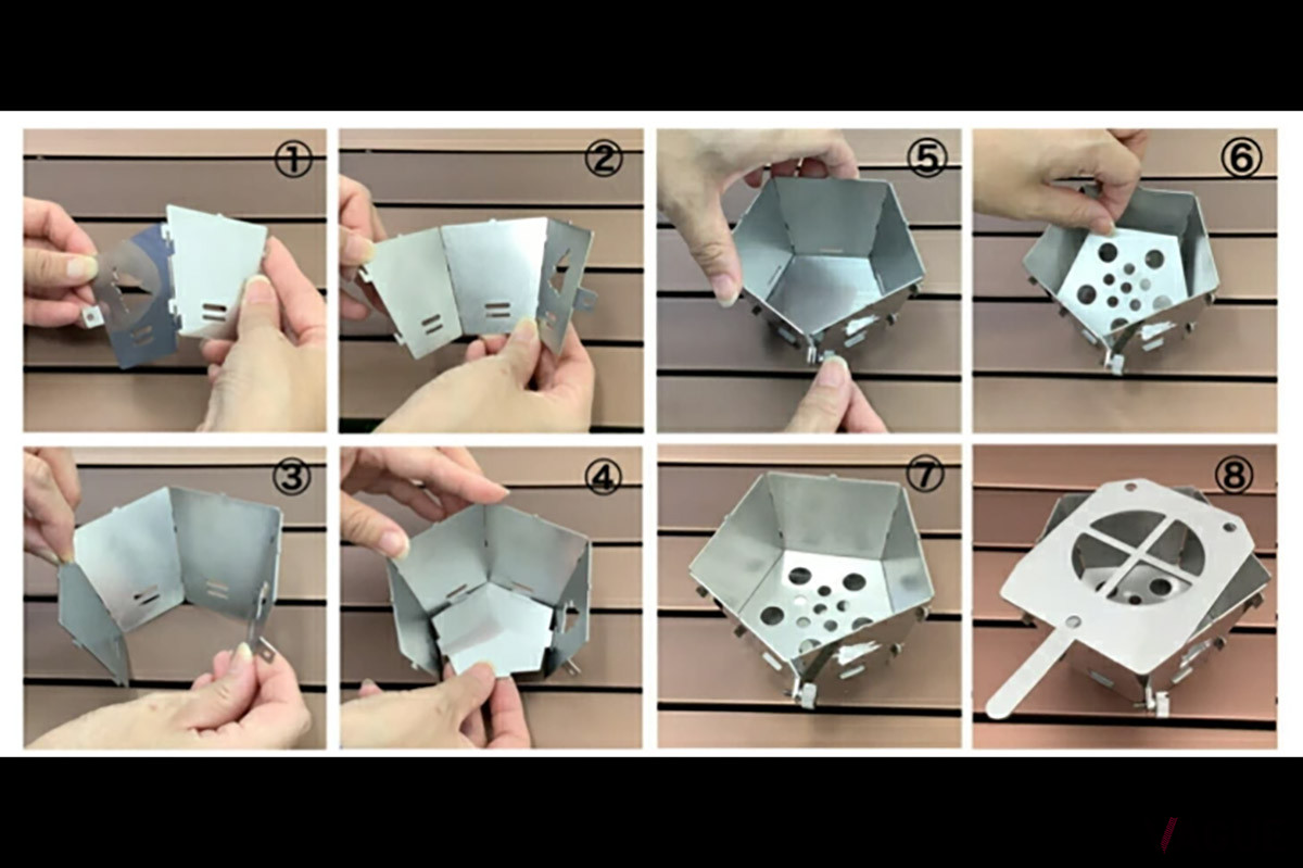 8つのパーツを組み立てる。切欠や穴を組み合わせるだけでよく、3分もあれば組み立てられるほど簡単だ