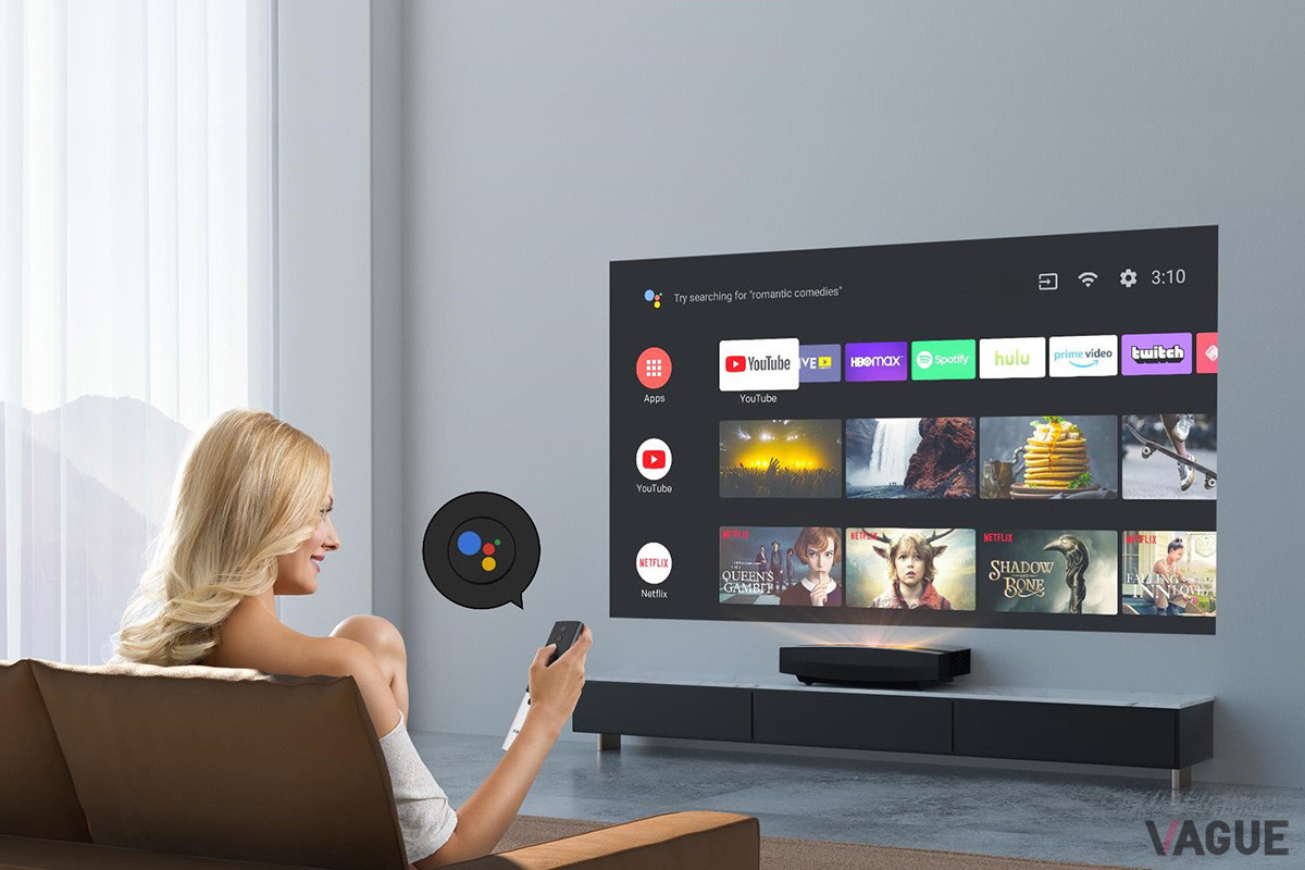 OSはAndroid TV 10。YouTubeはもちろん、Disney＋やHuluなど5000種類以上のアプリを楽しめる上、ネット環境につなげば観たいコンテンツに素早くアクセスできる