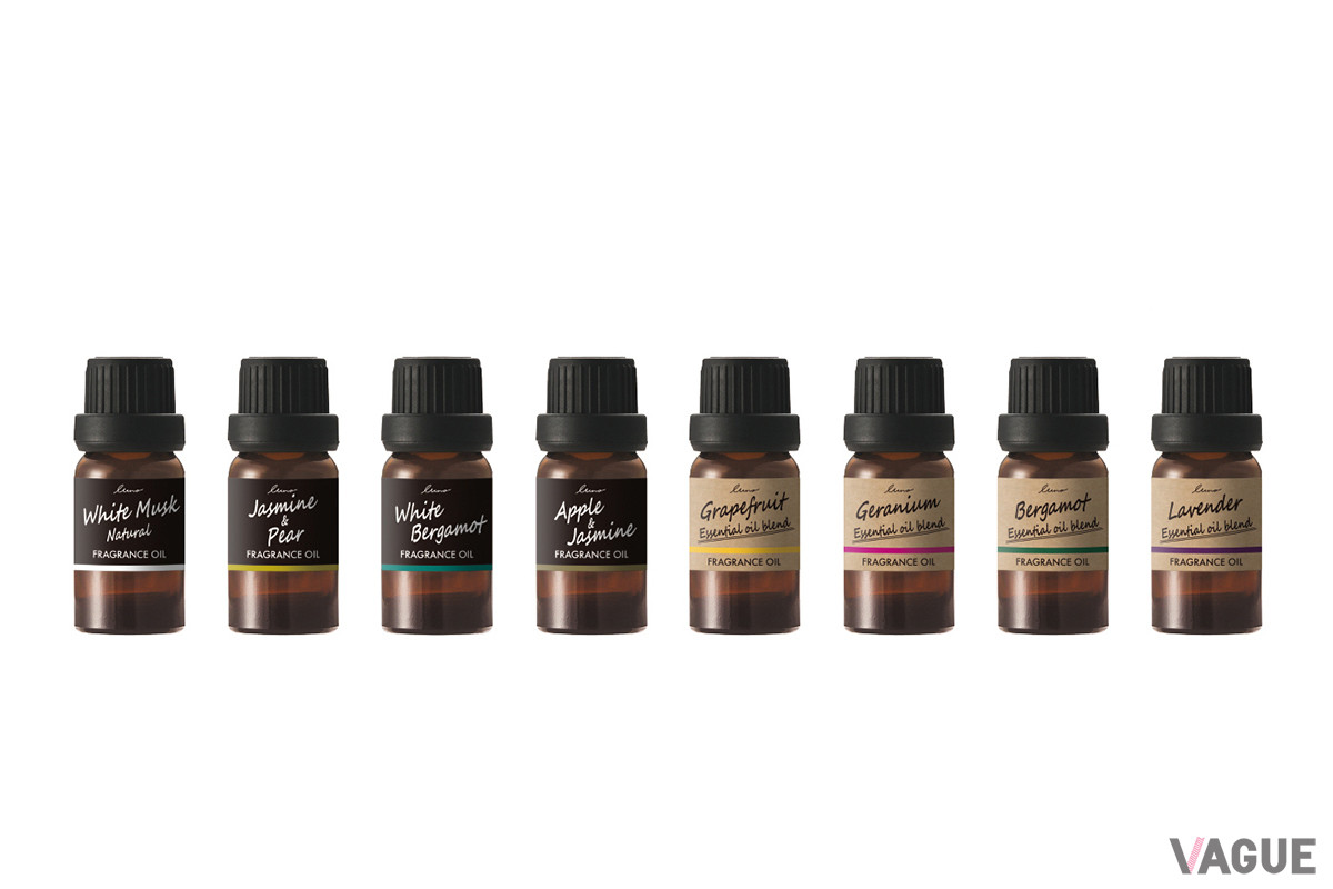 専用のフレグランスオイルボトルは、香水調フレグランスの「ブラング」が10種、天然香料を配合したナチュラル系フレグランスの「ルーノ」シリーズが8種追加されている