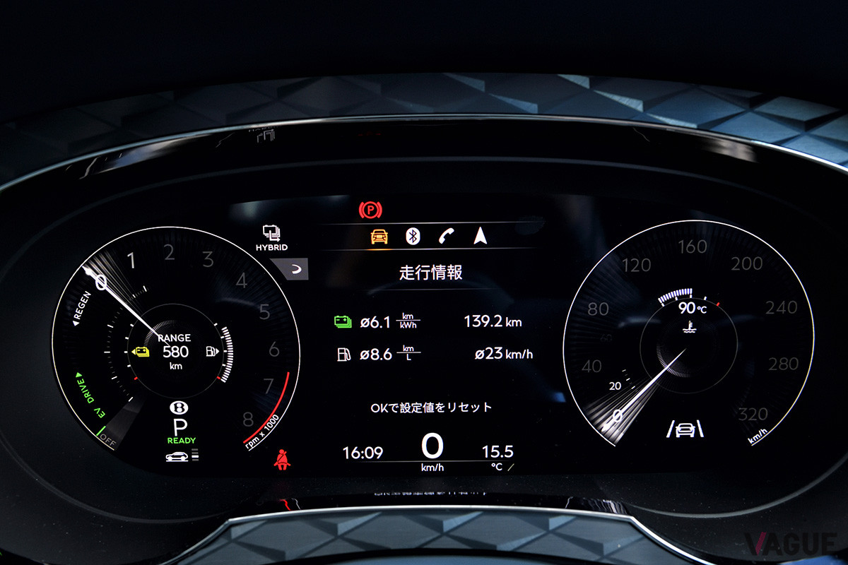 液晶のメーターパネルの左はタコメーターであるが、バッテリーの状態などの情報も表示される