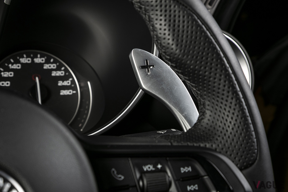 アルミ合金製と思しきシフトパドルは、感触・変速レスポンスともに良好