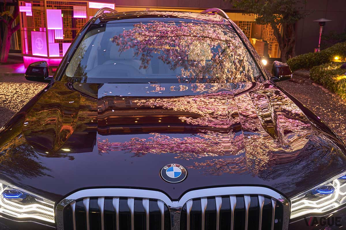 ライトアップされた桜の下でBMWアルピナ「XB7」を愛でる