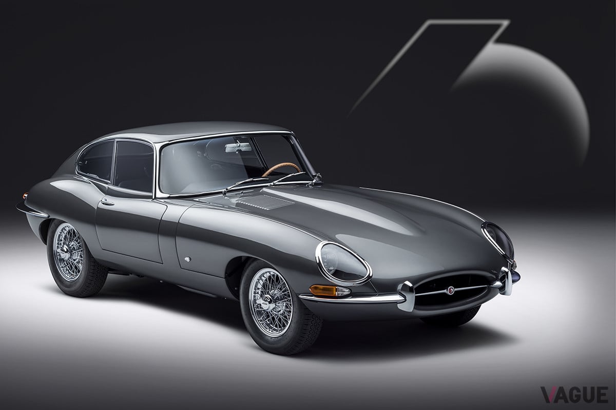 ジャガー「Eタイプ60コレクション」のクーペのオリジナル車は、オパールセント・ガンメタル・グレーのボディカラーだ