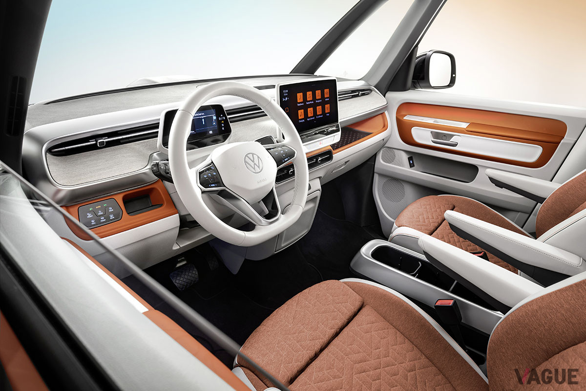 乗用車タイプの「ID.Buzz」のコックピット。華美な装飾が一切ないのがかえって新鮮だ