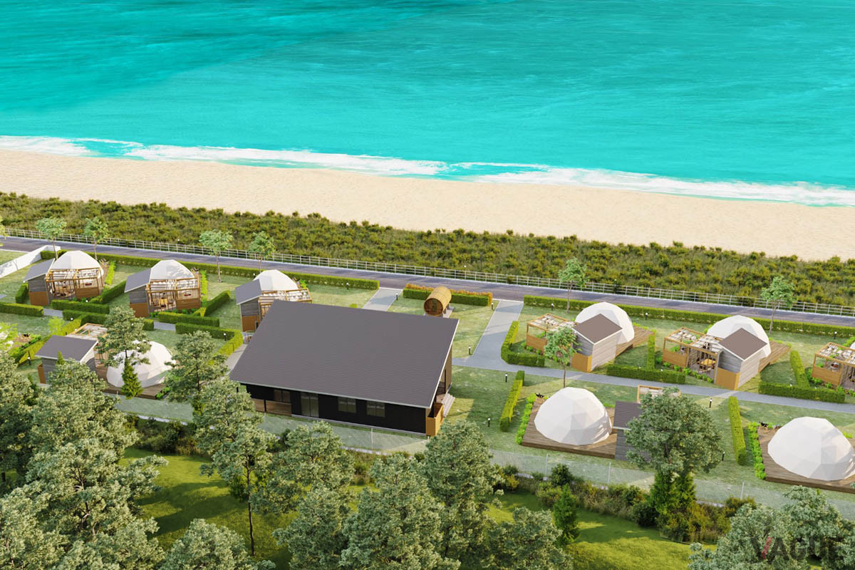 太平洋が眼前に広がる好立地。空と海が視界いっぱいに広がるオーシャングランピングを満喫できる