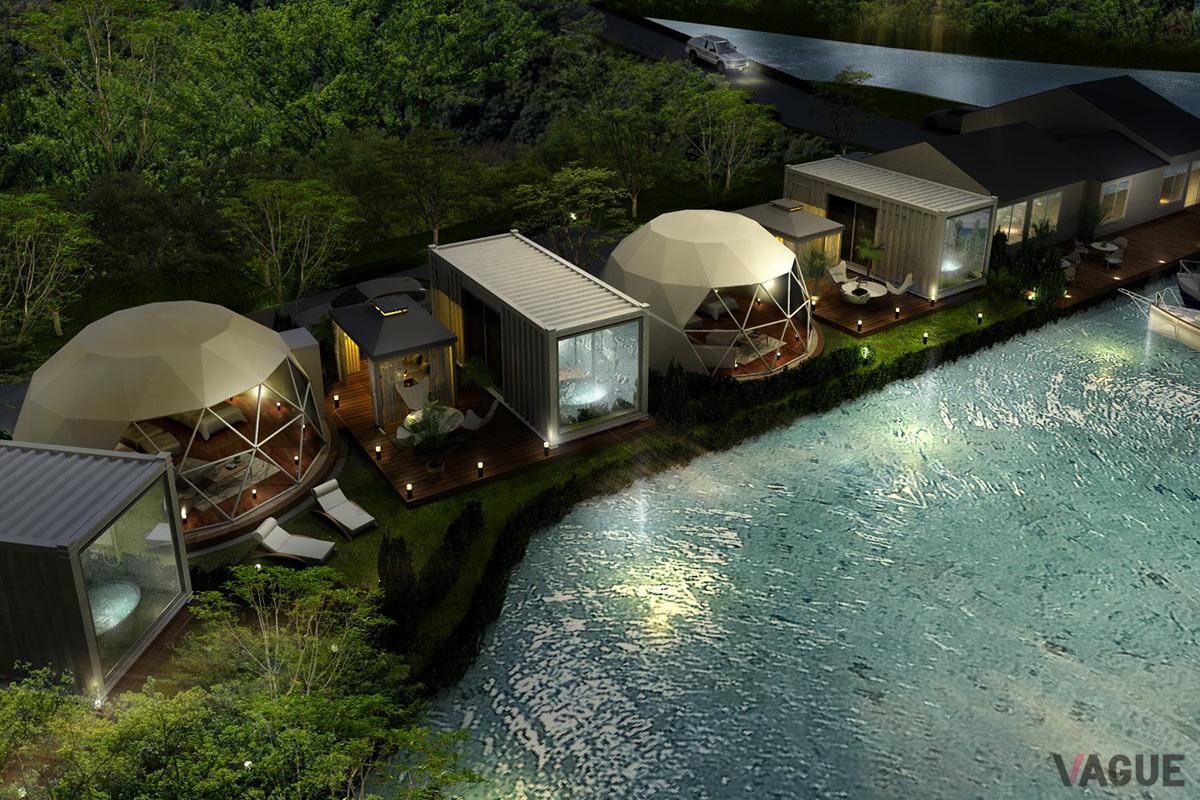 各棟には個別に、全天候型の食事スペースを完備する