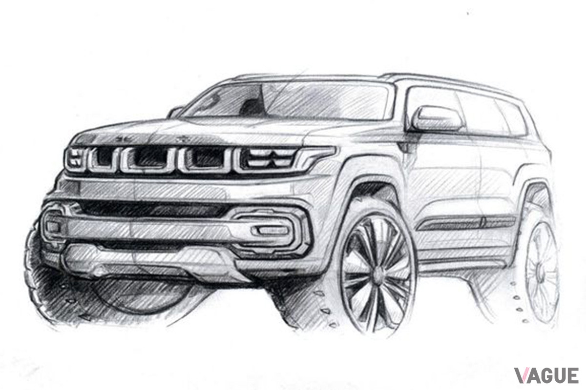 「BJ60」のスケッチ。高い車高に大径タイヤを装着した本気度の高いデザインだ（C）北京汽車