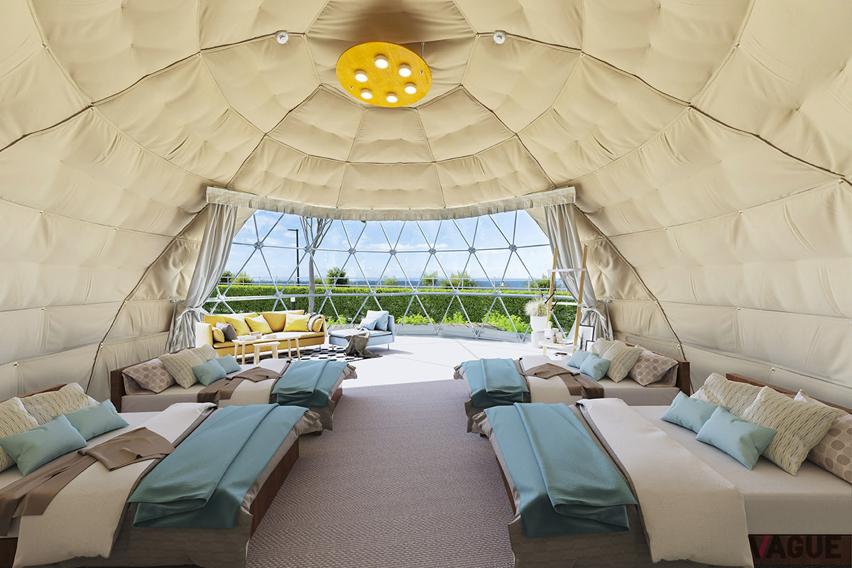 テントの外壁は二重構造となる。一般的なテントと比べて断熱性に優れ、外気温の影響を受けにくい