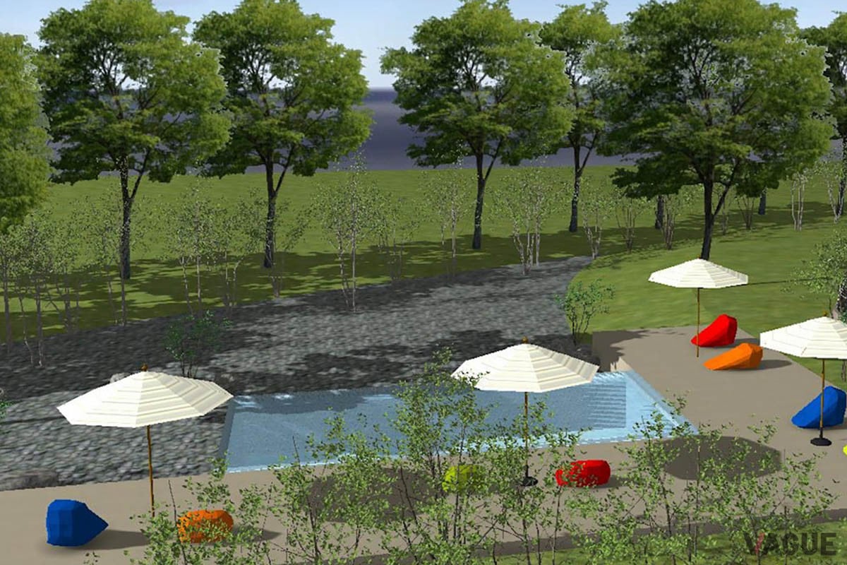 グランピングサイトには、ガーデンプールも設けられる