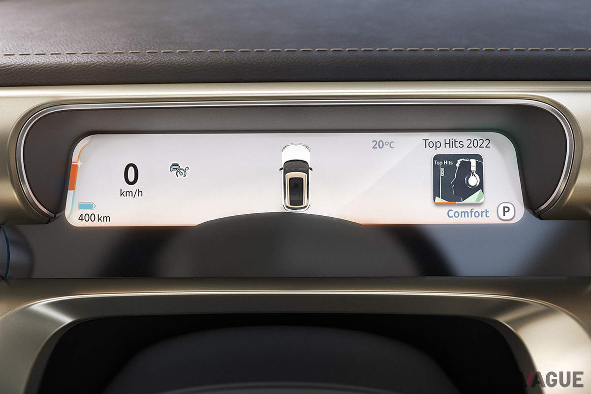 ポップなグラフィックデザインを持つ、細長いデジタルメーター（C）Smart Automobile