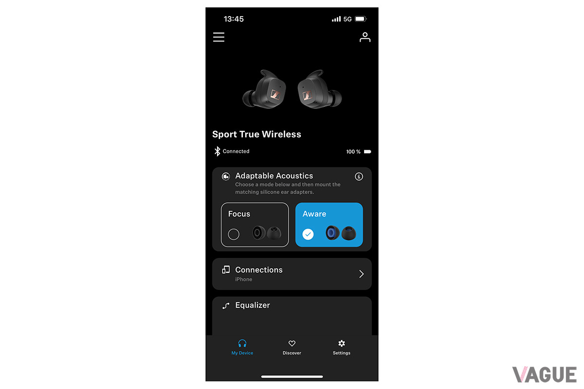 オープンまたはクローズのイヤーアダプターと「Smart Control」アプリを組みあわせれば、周囲の音の取り組み具合を調整できる