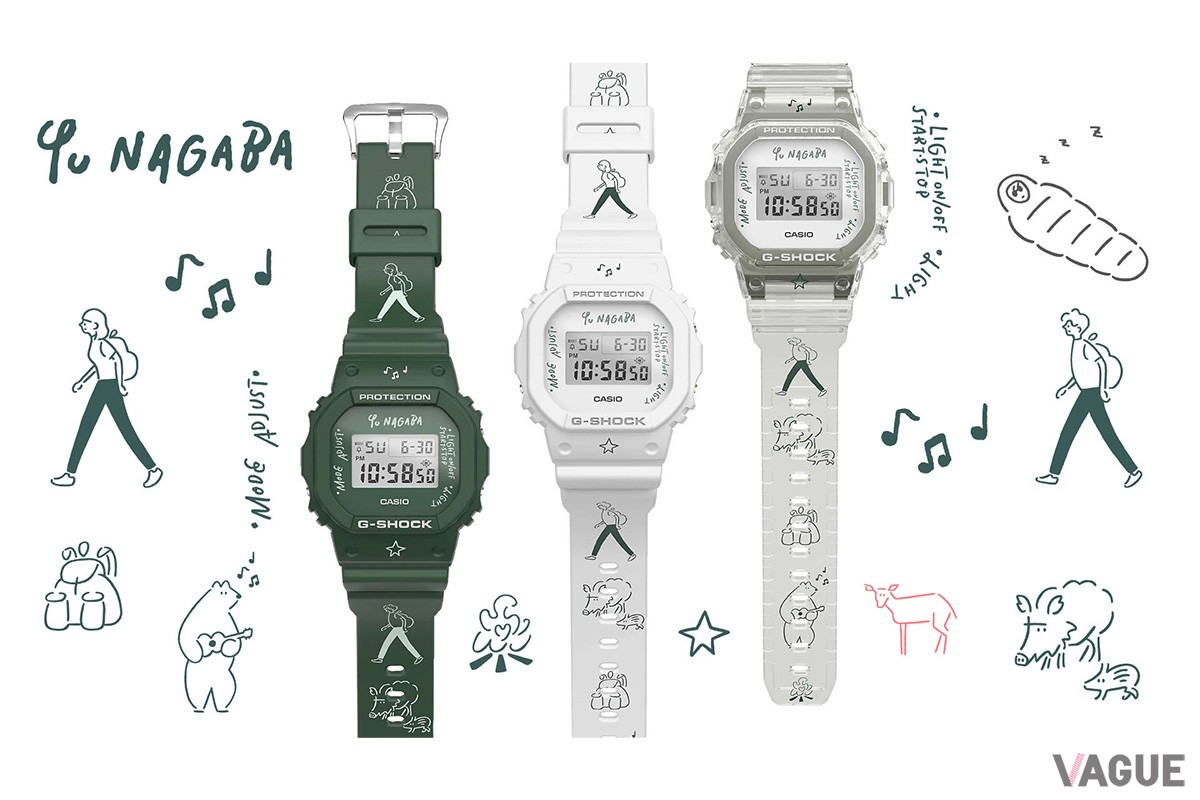 人気アーティストの長場雄さんらしい、“ゆるっ”としたシンプルな線のイラストがシャープな5600系G-SHOCKと不思議とマッチする