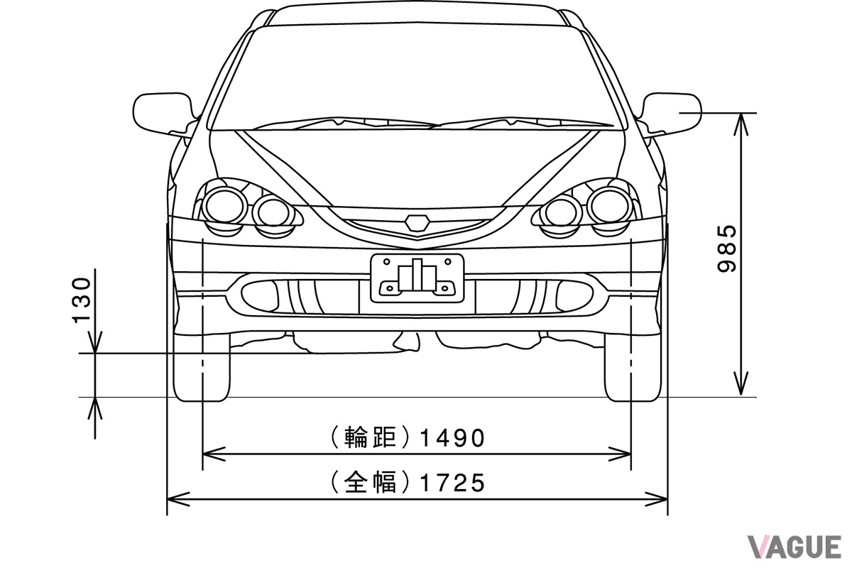 ホンダ2代目「インテグラタイプR」の寸法図
