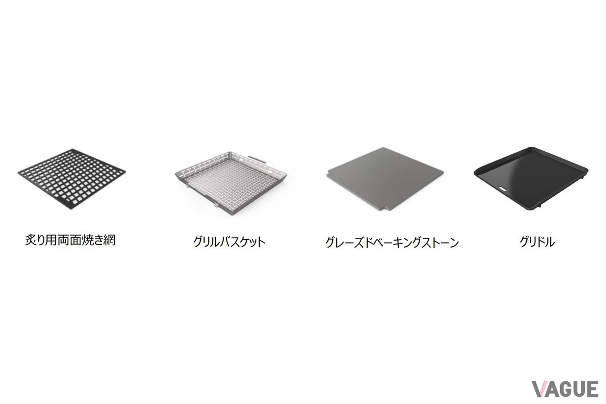 別売の「WEBER CRAFTEDアウトドアキッチンコレクション」グリルウェアを使うことで焼き網に載せて直火で焼く「グリル」はもちろん、じっくり加熱する「ロースト」、高温で表面をサッと焼く「シアー」、ピザやパンを焼く「ベイク」、油で炒める「フライ」など多彩な料理を楽しめる