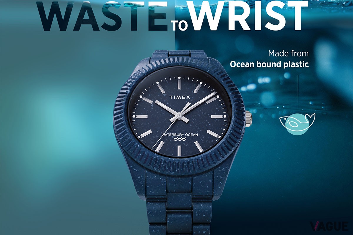 ケース、ダイヤル、ブレスレットの各パーツには、海洋投棄されたプラスチックを再生・成形した「tide ocean material」社の海洋プラスチックを100％使用。一つとして同じ柄のない個性も楽しみたい