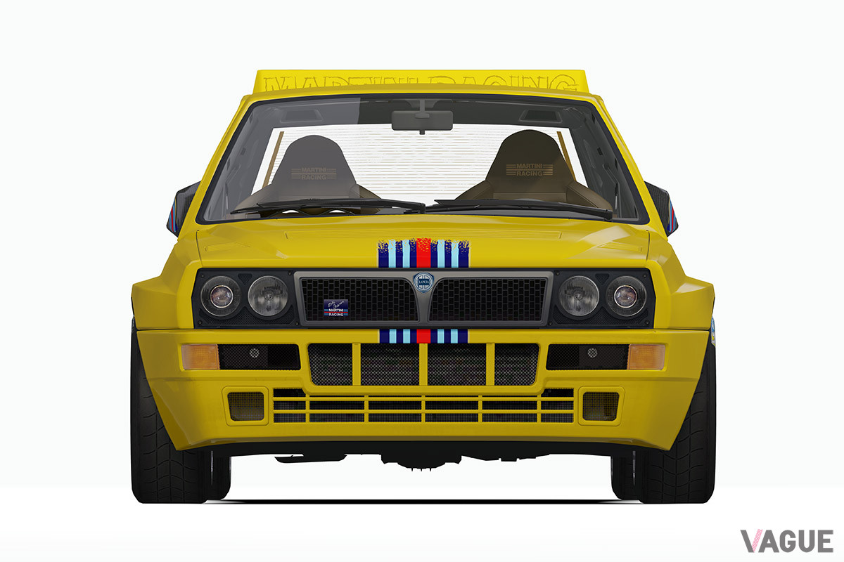 前から見たゴールドバージョンの「Delta Evo Martini Racing」