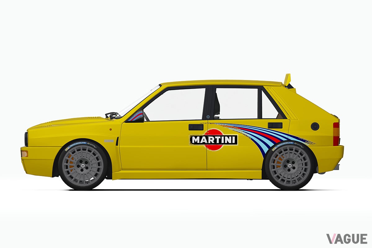 横から見たゴールドバージョンの「Delta Evo Martini Racing」