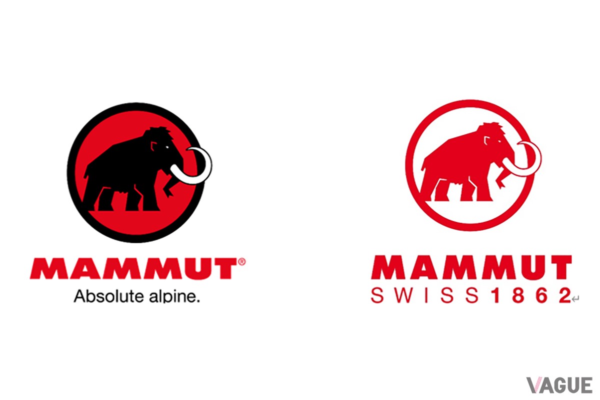 円の中央にマンモスが描かれるマムートのロゴ。旧タイプは円とマンモスが黒、円の中の色が赤で、2019年からの現行ロゴは、円とマンモスが赤の単色使いとなる