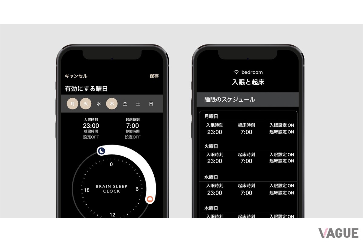 入眠・起床時刻は曜日ごとに設定できます