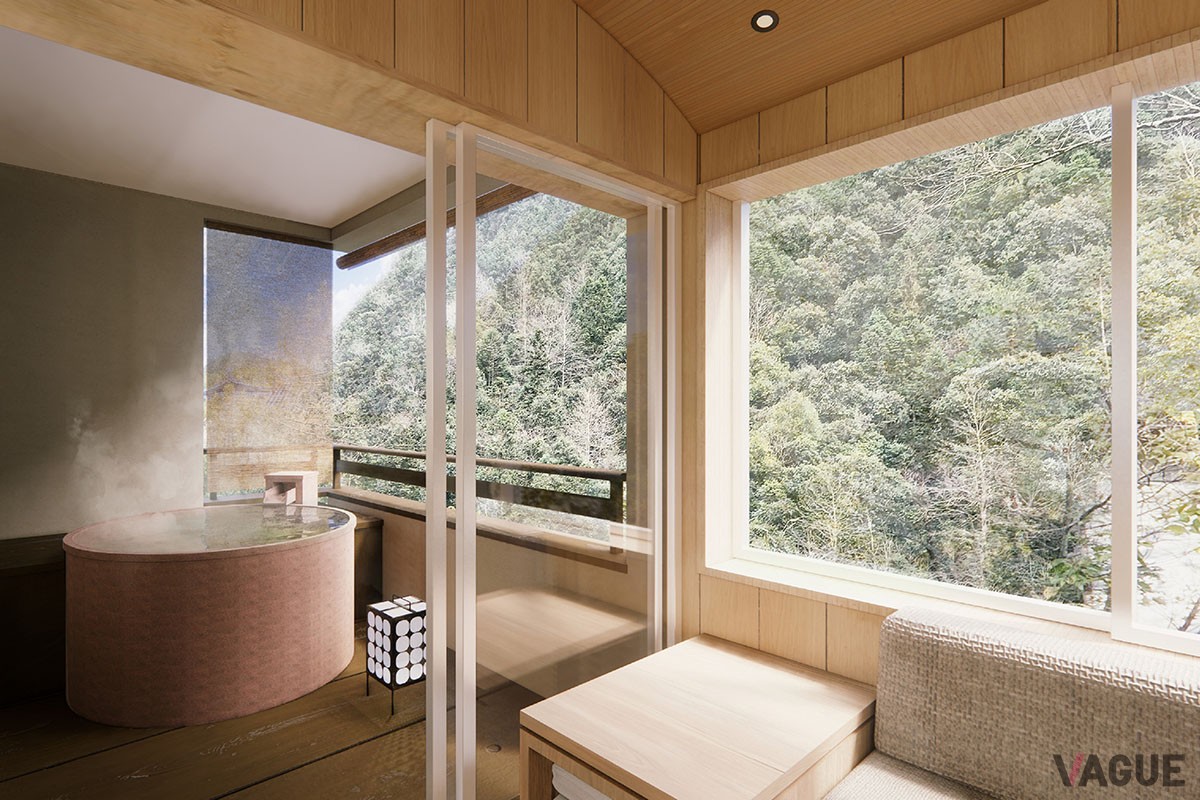 リニューアルオープンした「界 玉造」の客室露天風呂