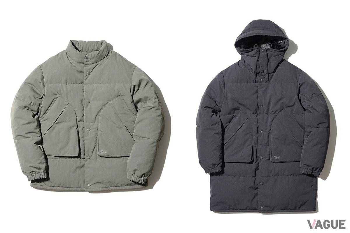 左「TAKIBI Down Jacket」Black／Khaki、右「TAKIBI Down Coat」Black／Khaki